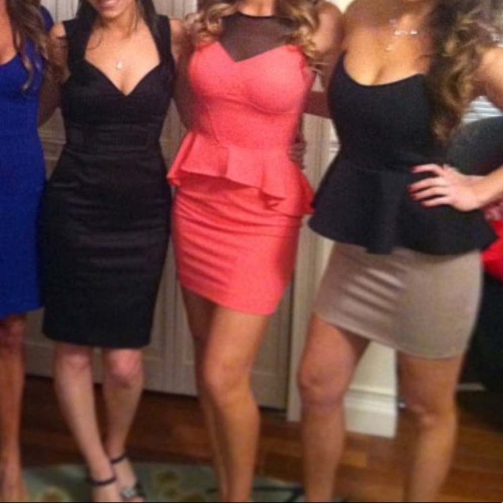 Bright pink BEBE peplum cocktail dress